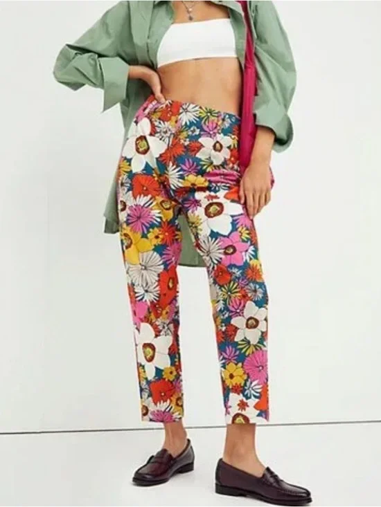 Free People Tessa Tapered Pants Retro Floral High Rise Crop Size 4 - Picture 1 of 9